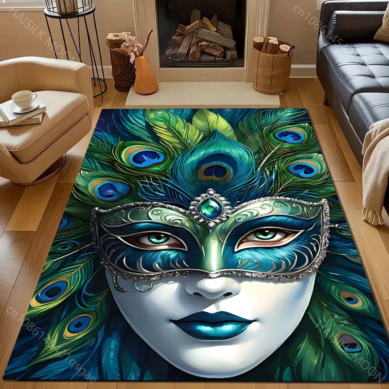 

Venetian Peacock Feather Mask Print Carpet for Bedroom Living Room Bedside Sofa Floor Mat Modern Home Decor Area Rug for Gifts 40x60cm (16x24in)