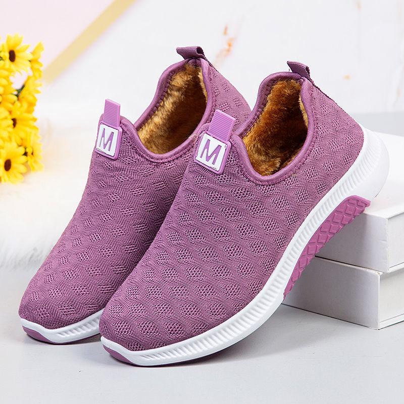Plus samtverdickte Damen-Sneakers, flache Sohle, warme, lässige Sneakers, Heimschuhe