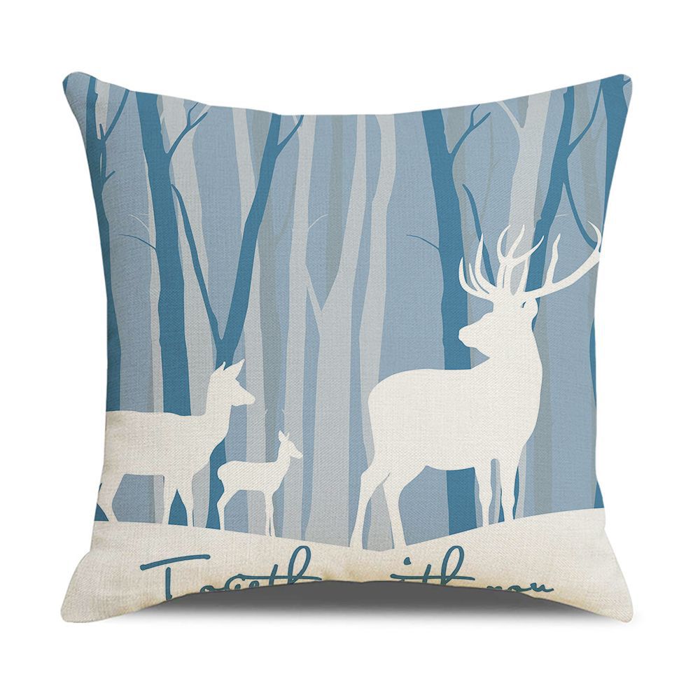 Ins Style Nordic Simple Geometric Abstract Small Fresh Green Plant Elk Linen Print Square Pillowcase