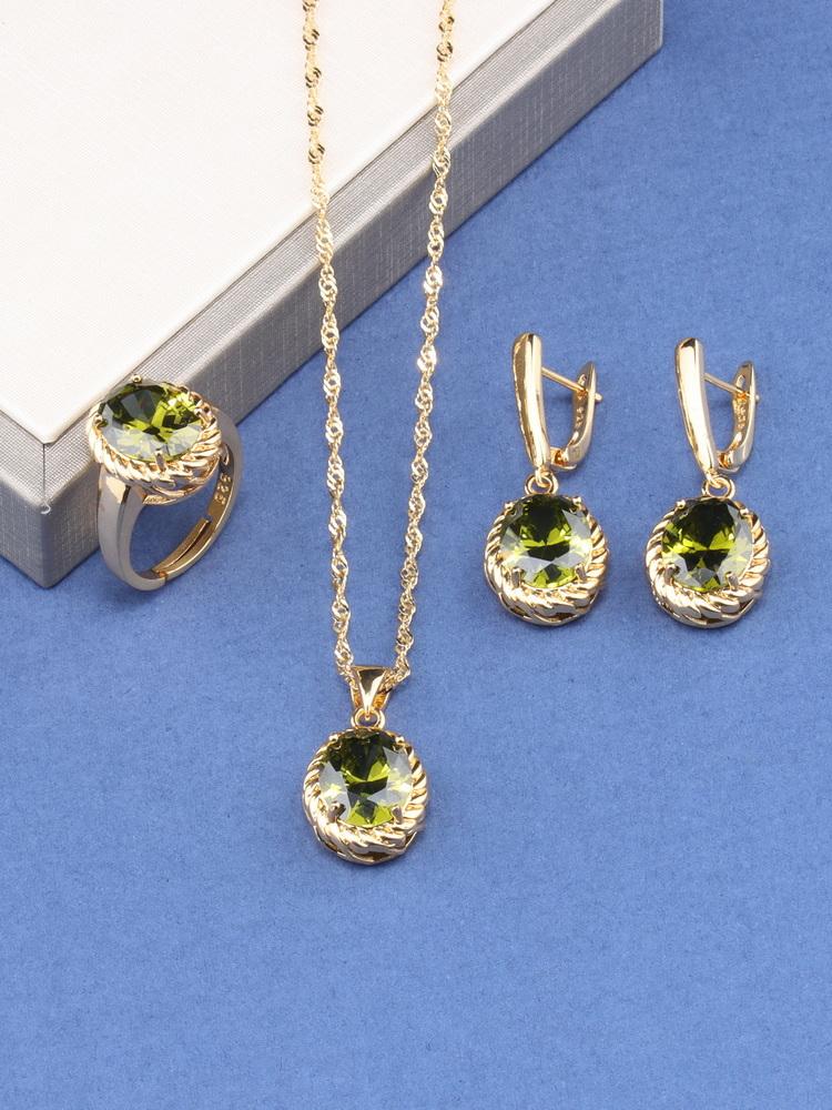 Romantic Wedding Fashion Women Accessories Necklace And Earrings Ring Colorful Zircon Sets  Gold Plated Jewelry For You Gift