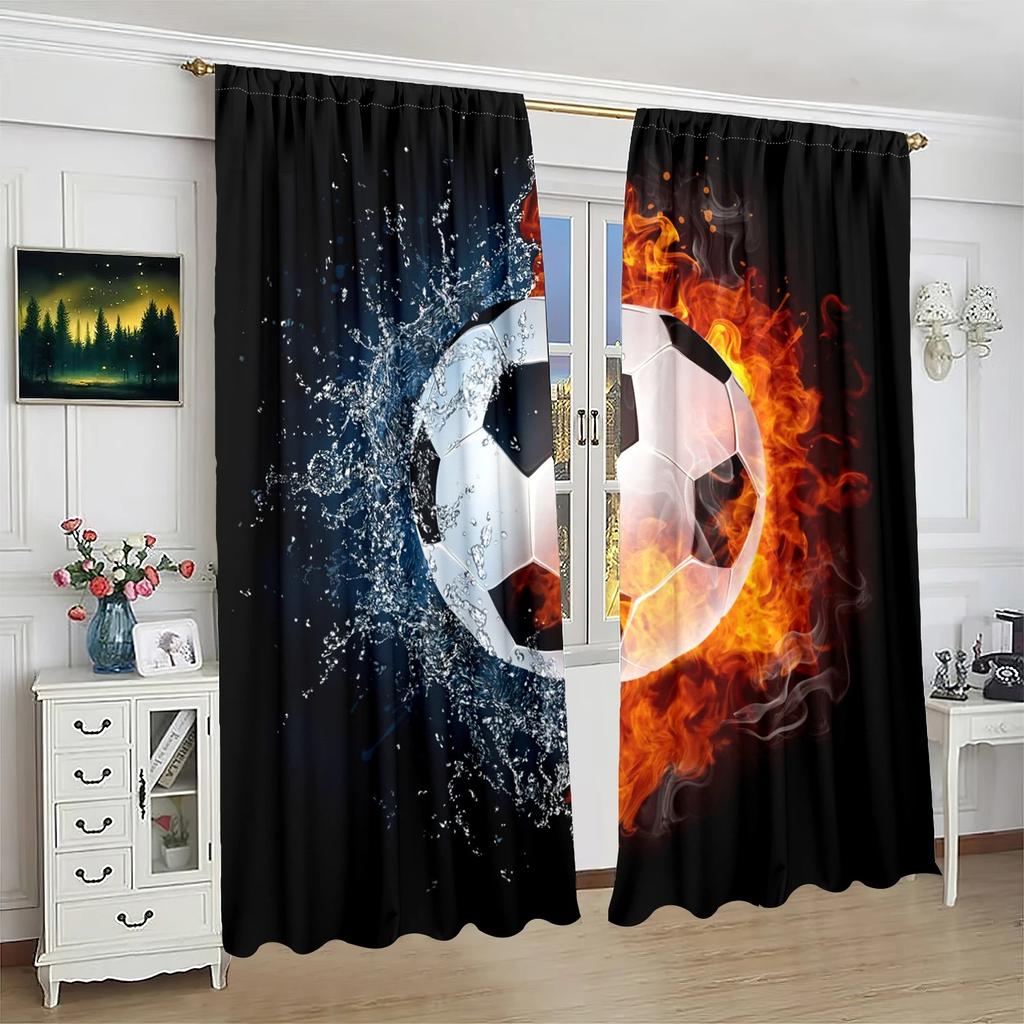 JIT 2 Stück Feuriger Fußball Vorhang   Design Zimmer Verdunkelnd   Polyester Vorhänge   Sport Fenster Dekoration   Heim Dekoration   Stangentasche