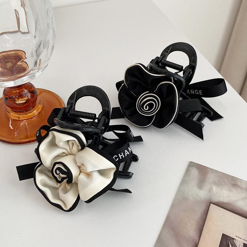 Korean Style Elegant Camellia Bow Double Side Hair Claw Simple All-Match Flower Hair Clip High Ponytail Hair Accessories
