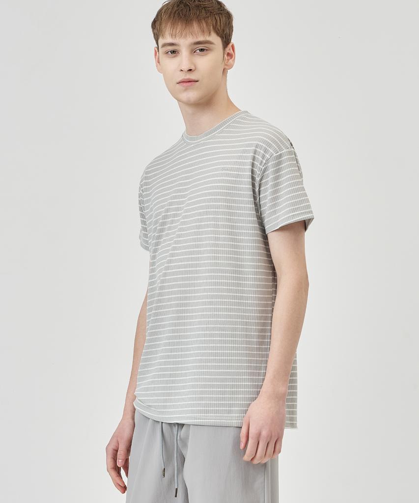 THE-ABON Mulle Striped Stretch Short Sleeve T-Shirt Navy