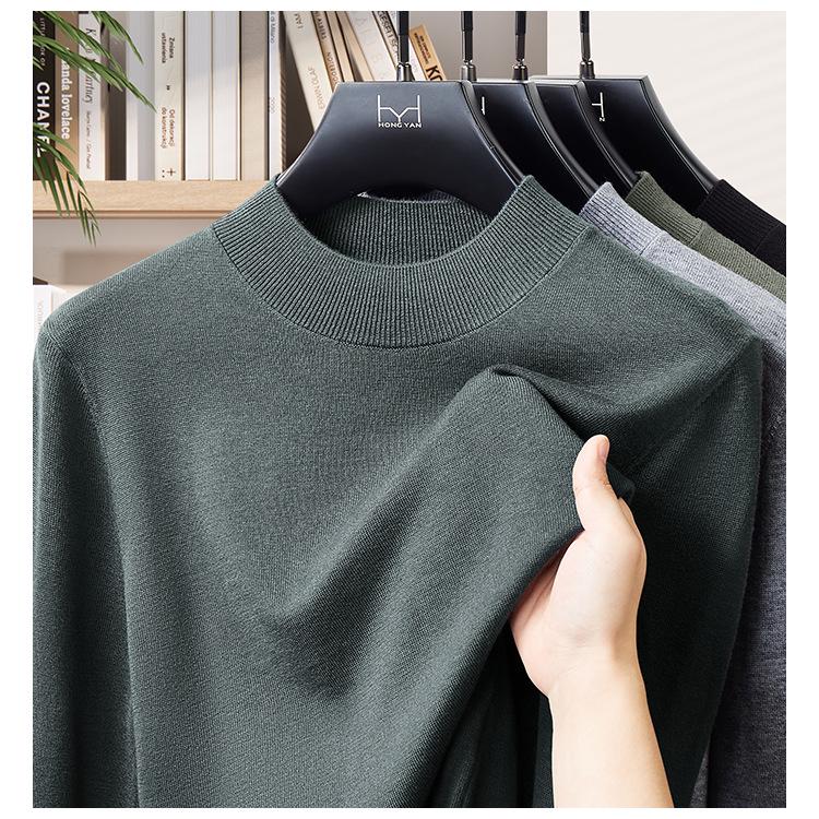 Men's Stand-Up Collar Wool Blend Sweater - Warm, Basic Style for Autumn/Winter