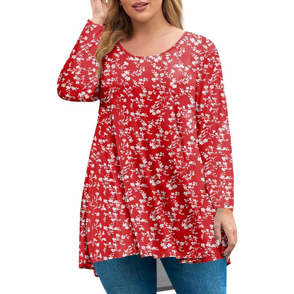 Women's Plus Size Top, Garden Collar Long Sleeved Shirt, Fashionable Floral Print Casual Top