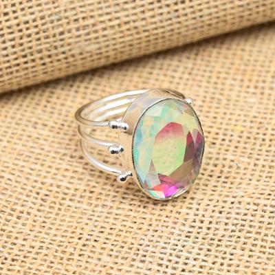 Regenbogen Mystischer Topas Edelstein 925 Sterling Silber Handgefertigter Schmuckring Geschenk für Sie