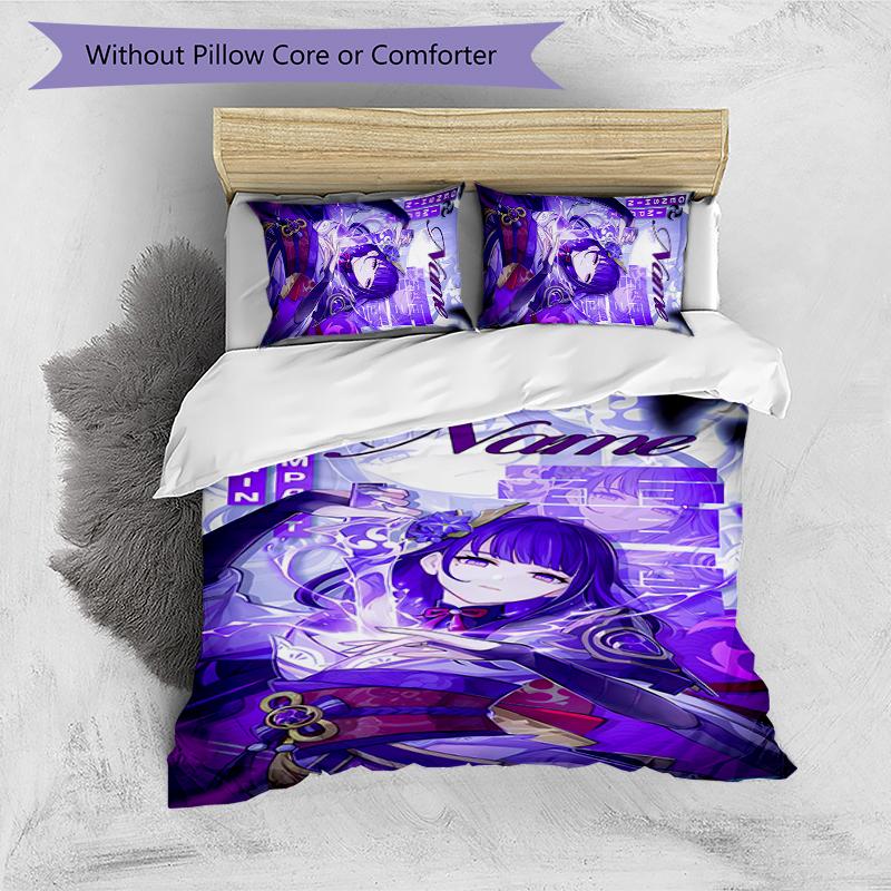 3pcs Custom Name Genshin Impact Balzebub Bedding Set Duvet Cover Closure Includes 1 Duvet Cover & 2 Pillowcases for All Seasons Bedroom Decor