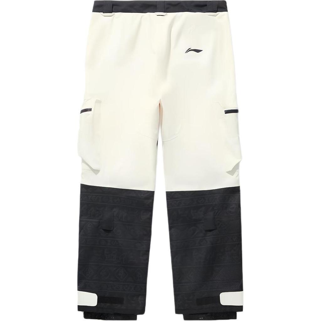 Li Ning Ski Series Loose Fit Waterproof Cargo Ski Pants Unisex Pants Black White AHXT015-3