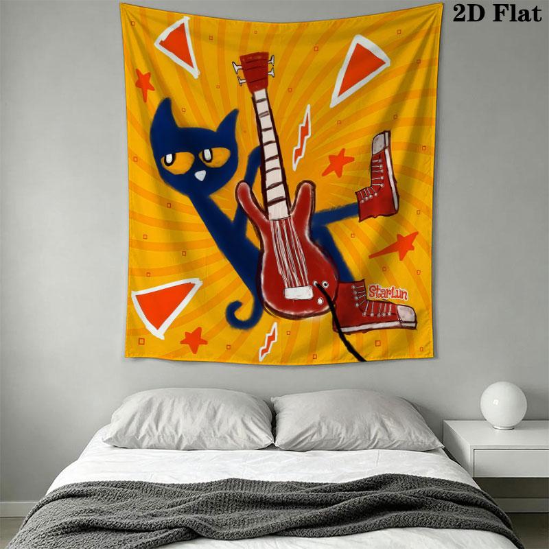Pete Cat Joy Wall Hanging Printed Fabric Blanket Decorative Tapestries for Bedroom Living Room Home Decor