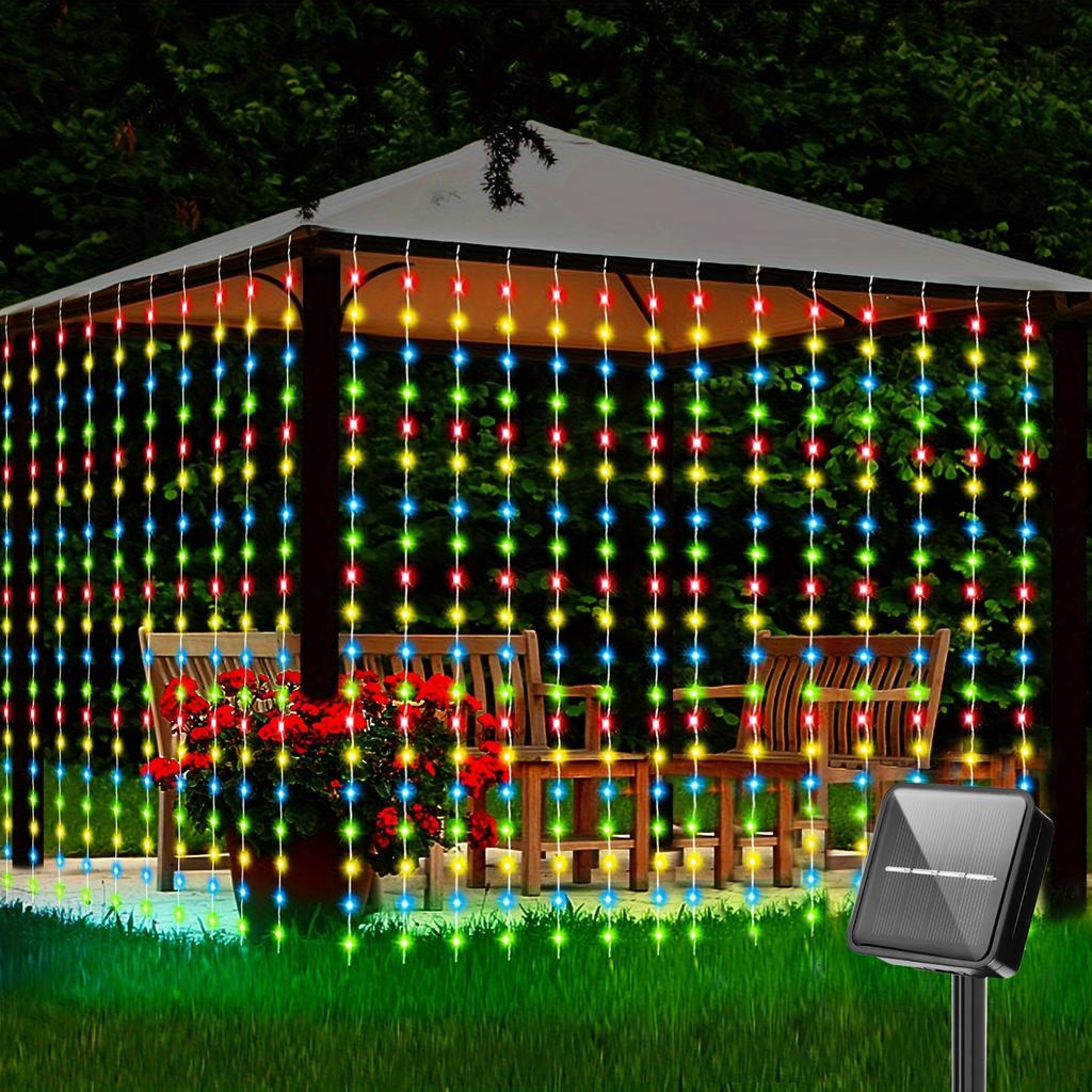 1PC Solar-Powered Curtain Fairy Lights 8 Lighting Modes for Outdoor Patio Garden Balcony Decor Solar Charged with Durable