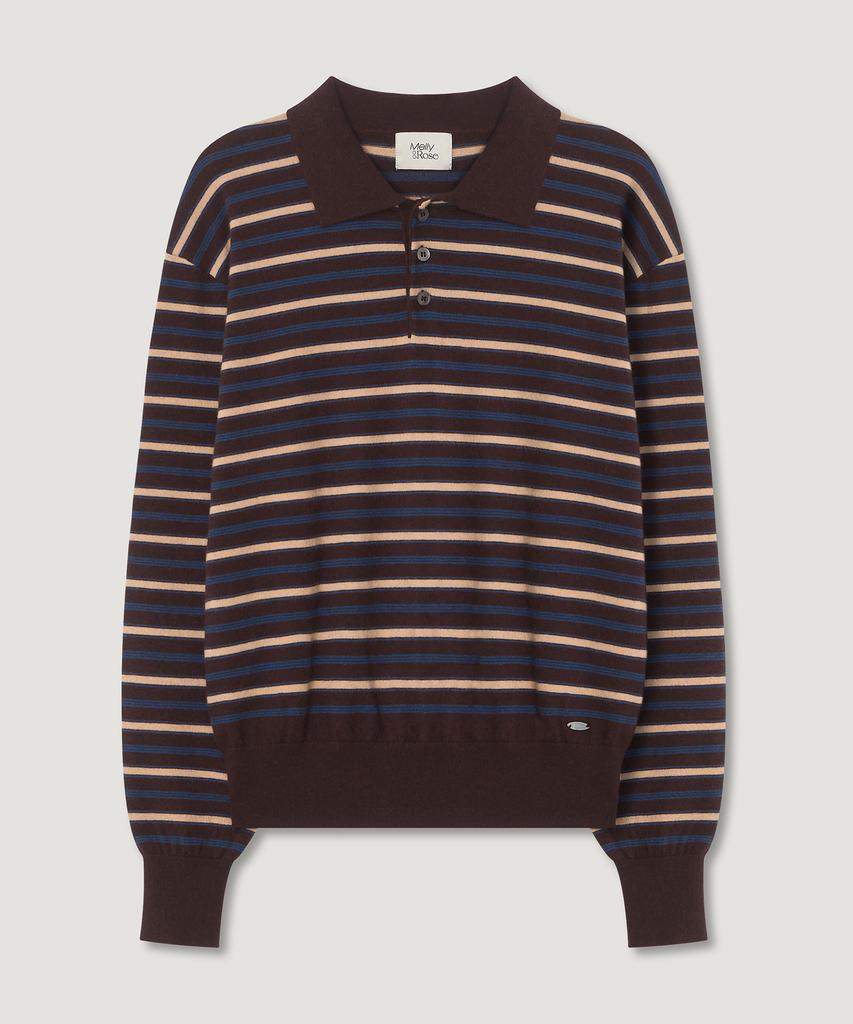 MELLY&ROSE Soft Stripe Polo Knit (310253)_Brown