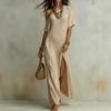 Damen Ein Schulter Kurzarm Maxikleid Lockerer Schnitt Lockere Taille Boho Schlitz Strandkleid