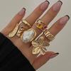 DIEZI One Set Vintage Baroque Pearl Flower Rings For Women Men Girls Punk Gold Silver Color Geometric Knuckle Joint Ring Jewelry
