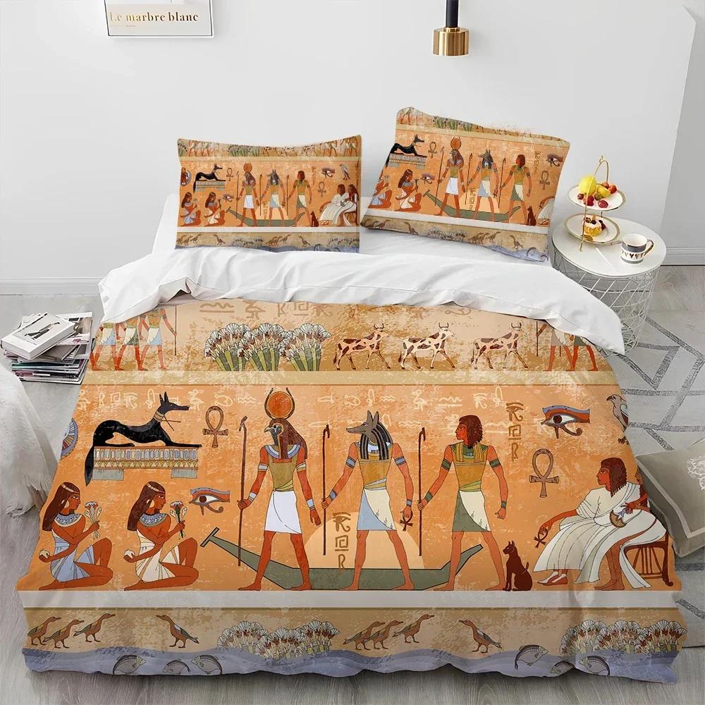 Egyptian Mythology Pharaoh Hieroglyphics Comfortable Duvet Cover Pillowcase Bedding Set Children Bedroom Decoration Home Textile