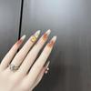 Rose Ice Tea 3D Handmade Detachable Nail Art: Gentle Pure Desire Style with Pearl and Rose Fingertip Design.