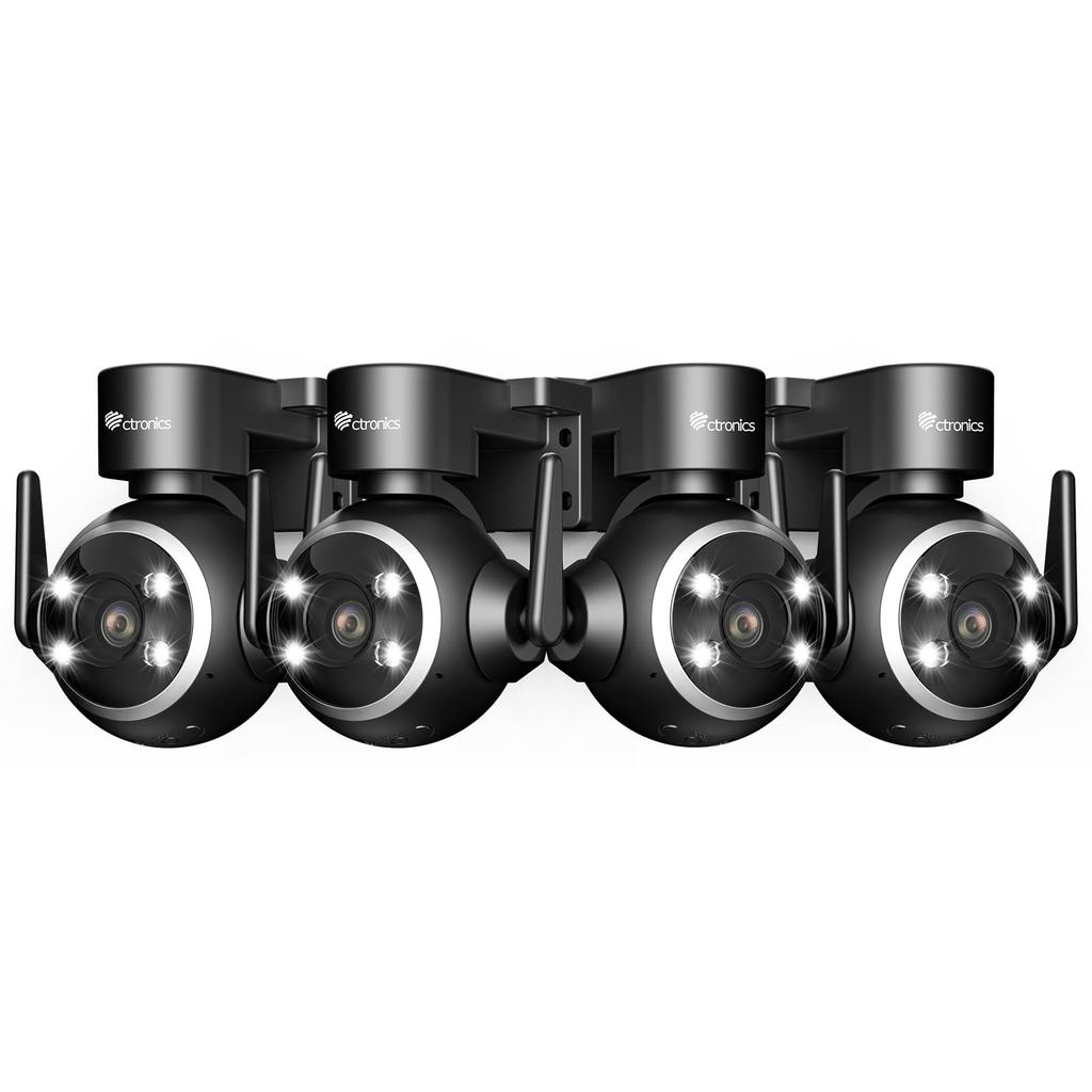 Ctronics Outdoor Security Camera Set of 2K Auto AI Human 8 Preset Color Night Vision Spotlight Remote 128GB Micro SD Card IP66 4, WiFi, 3MP, Tracking,