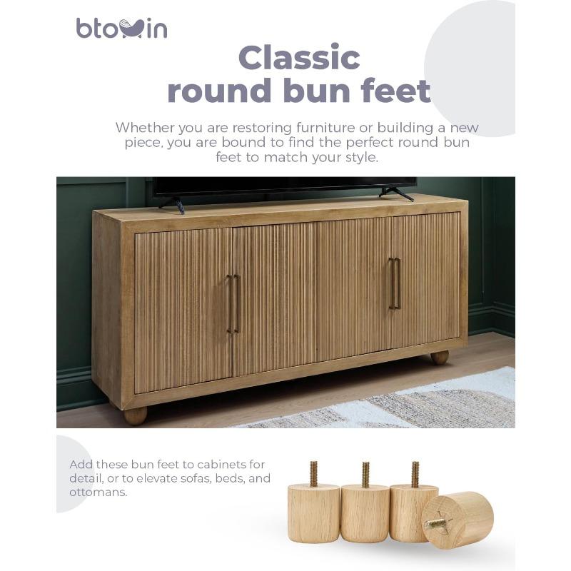 2 Zoll / 5 cm Massivholzmöbelfüße, 4 Stück Moderne Runde Holz-Kugelfüße Sofafüße mit Gewinde M8 Bolzen & Montageplatte & Schrauben
