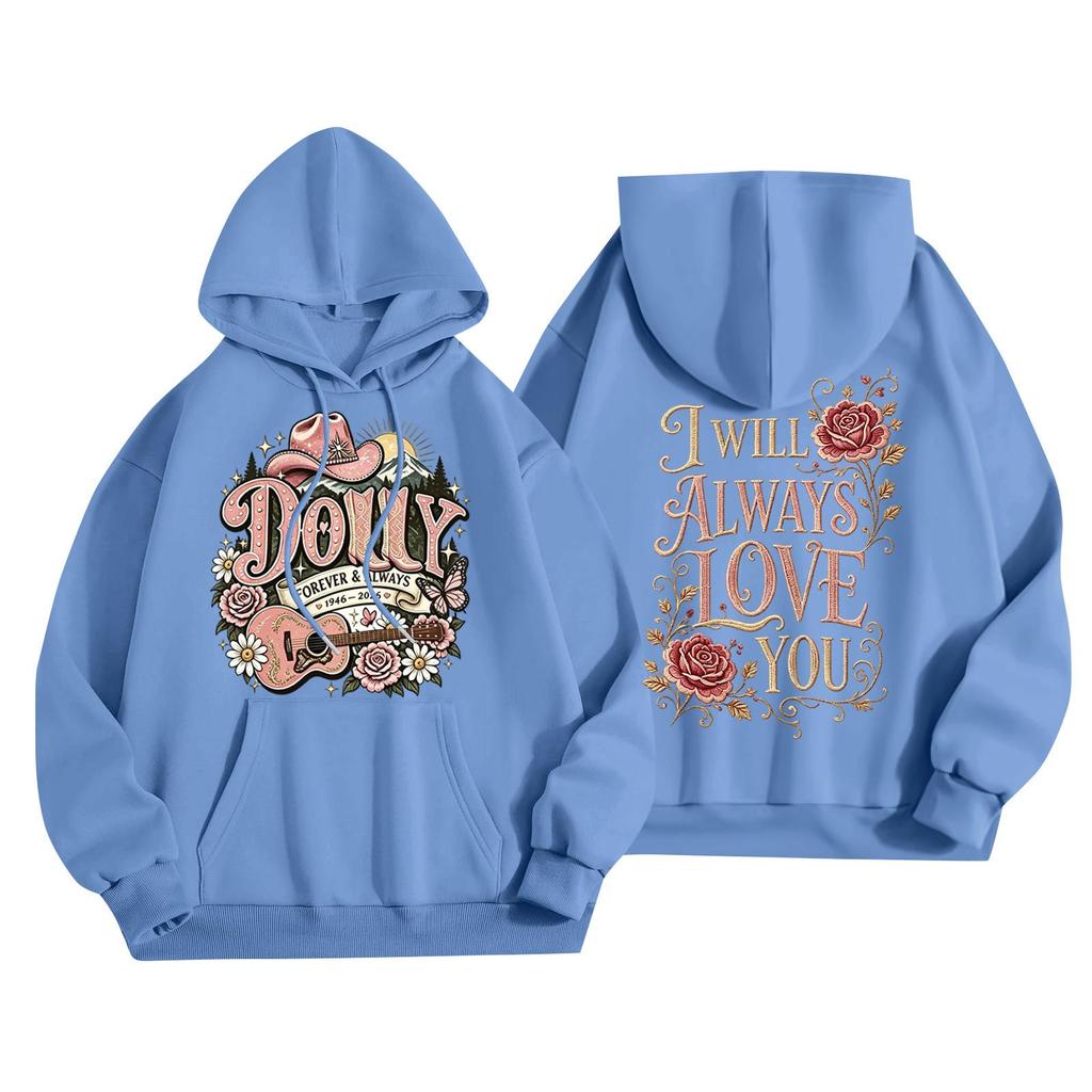 Women's Casual Loose Fit Pullover Hoodie with and Letter I Print