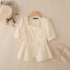 ZANZEA Women Square Collar Summer Short Sleeve Slim Blouse