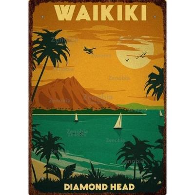 Metalowy Znak Vintage Hawaii Aruba Brooklyn, Dekoracja Ścienna Podróżnicza 20x30cm