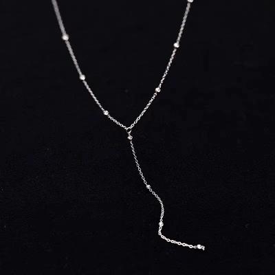 Trendige Silberfarbene Runde Perlen Lange Quasten Halsketten für Damen Mädchen Einfache Schlüsselbein Kette Halsketten Schmuck Geschenk