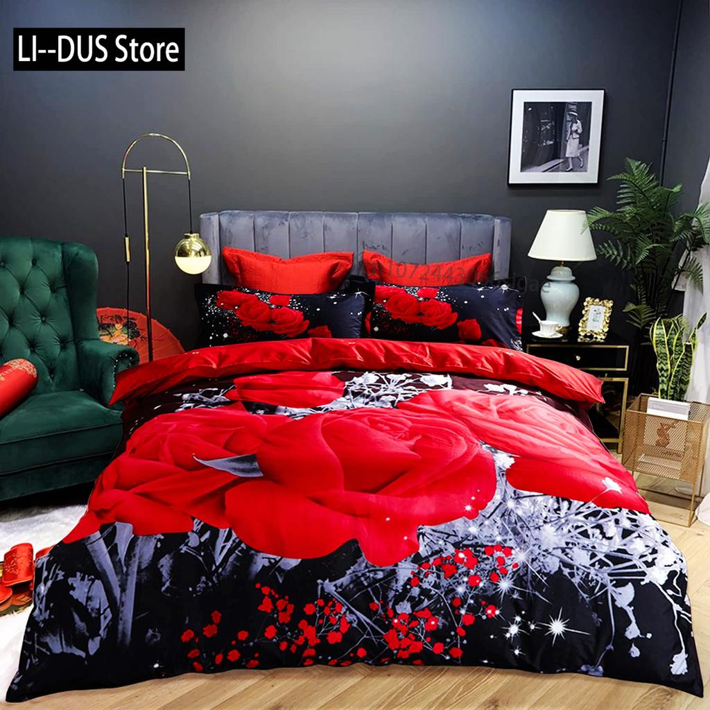 Roses Bedding Set Duvet Cover for Girls Women Couple Lover Romantic Comforter Cover Valentine's Day Bedroom Decor Quilt Cover