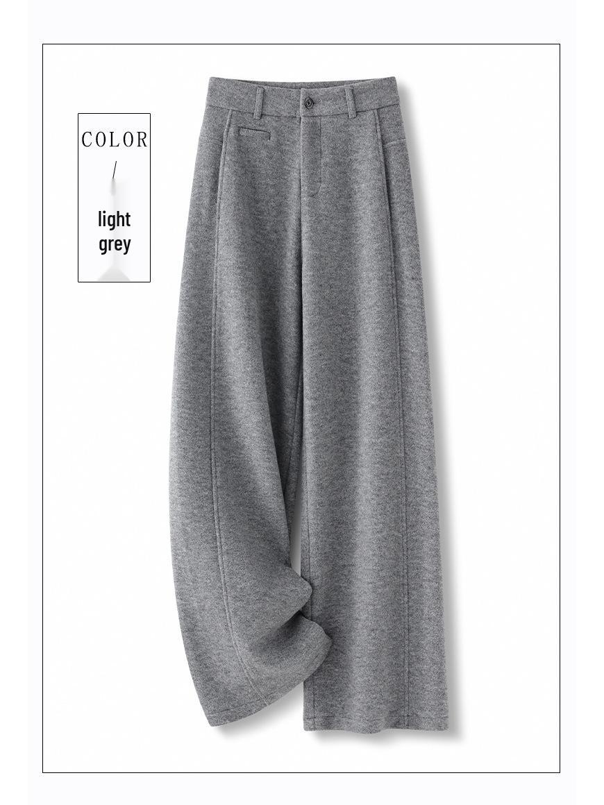 

2025 Autumn/Winter Women s High Waist Wool Wide-Leg Pants - Plus Velvet, Slimming, Fashionable, Tall Styles 29 светло-серый