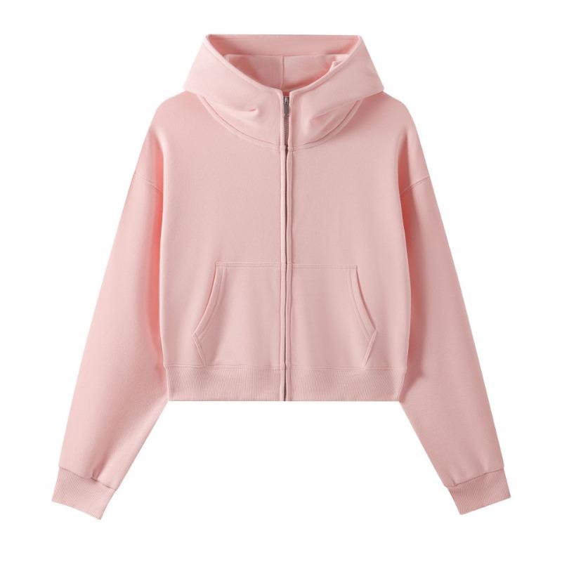 3 Large Fur Ring Solid Color Turtleneck Hooded Zipper Women's Short Hoodie Autumn and Winter Round Neck Fashion Sweater Women