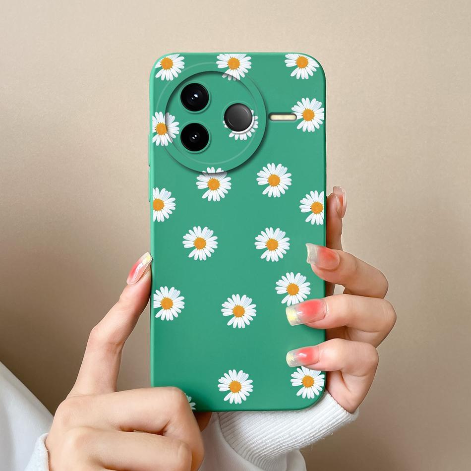 Case For POCO F7 Pro Ultra Pretty Flowers Soft Smooth Liquid Silicone Upgrade Lens Protection Shockproof Back Cover For Girls
