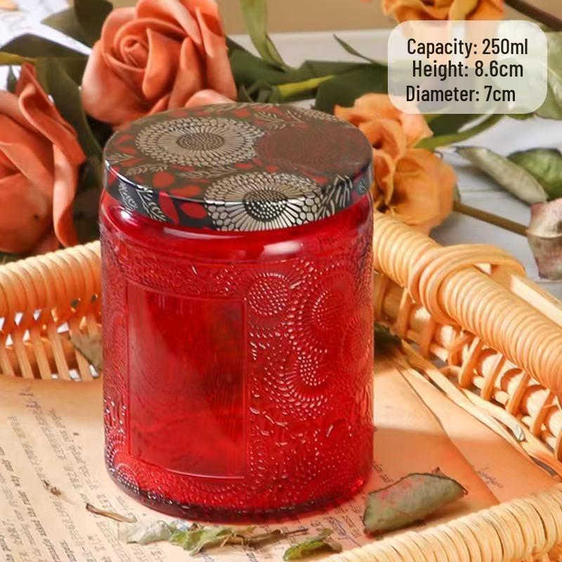 Embossed Glass Jar: DIY Flameless Scented Candle Cup with Colored Pattern