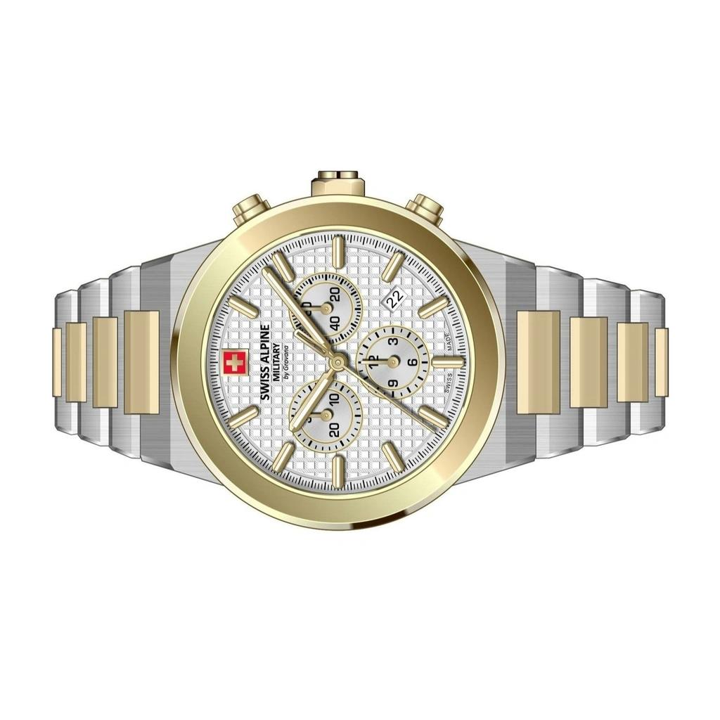 Swiss Alpine Military Pioneer Chronograph Two Tone Stainless Steel Silver Dial Quartz 7048.9142 100M Men's Watch
