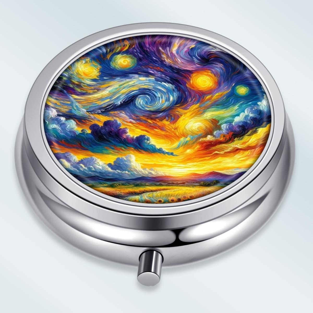 

Portable Pill Box with 3 Compartments, Mini Metal Medicine Organizer Case, Cute Printed Pill Container for Vitamins, Pills, Jewelry, Travel, Daily Use разноцветный