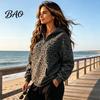 Relaxed Fit Pullover Top Women Leopard Print Hoodie, Oversized Half Zip Hooded Sweatshirt with Spring Autumn Kangaroo Pocket, Fall Long Sleeve Casual