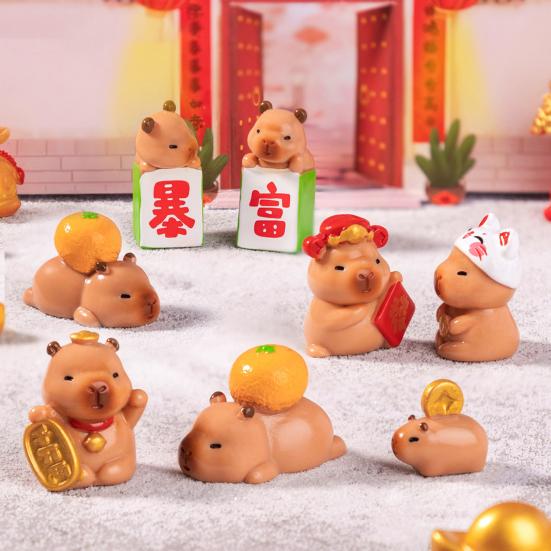 Yousheng 7 Pcs Capybara Miniatures Mini Capybara Figurines Resin Fortune Capybara Collectibles Statues for Car Dashboard Bookshelf Office Desk