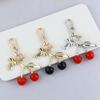 Metal Bow Red Cherry Keychain Summer Fruits Cherries Pearl Heart Pendant Keyring For Women Men Jewelry Bag Key Accessories Gift