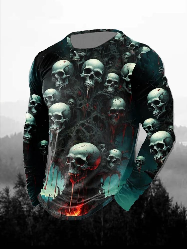 Fashion Skull Pattern 3D Printed Men's T-Shirt Casual Outdoors Long Sleeve T-Shirt Unisex Autumn Unisex T-Shirt Men's Clothing