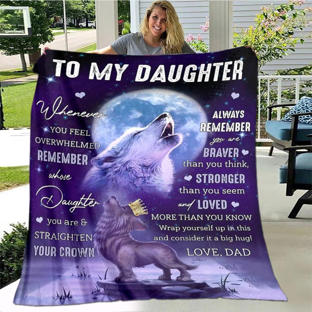 Personalized Blanket Dad Mom To Daughter Blanket  Lion Wolf Tiger Blanket  Sofa Bed Blanket From Family