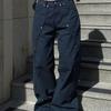 Jeans für Damen Y2k Kleidung Entspannter Lockerer Schnitt Weiter Bein Hosen Vintage Amerikanischer Retro Stil mit Nieten Patchwork Schlitz Design