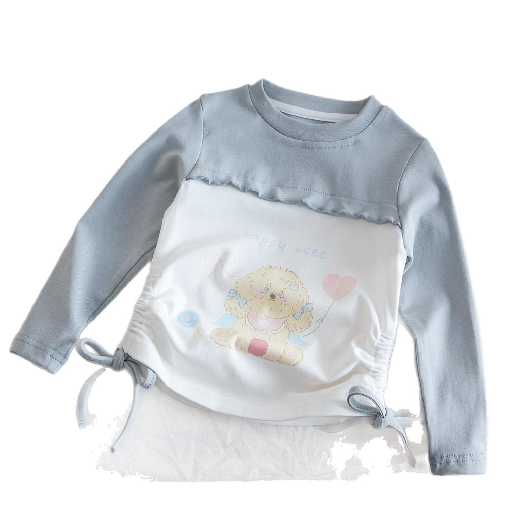 Girls Autumn Cotton Slim Fit Long Sleeve T Shirt Casual Drawstring Top For Little Kids Base Layer