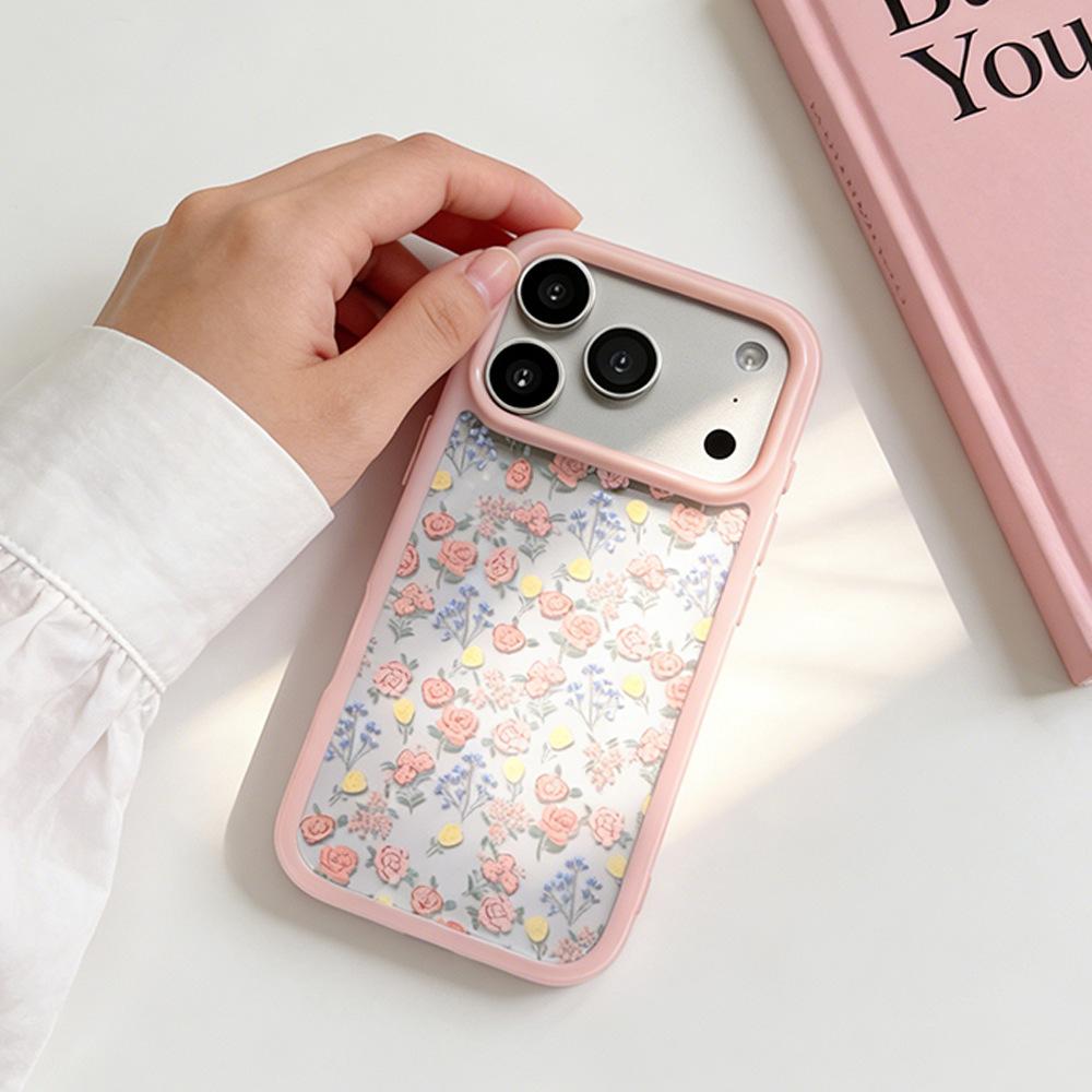 Full screen yellow powder floral application Apple 17Promax mobile phone case spring iPhone15 transparent anti-drop 16pro