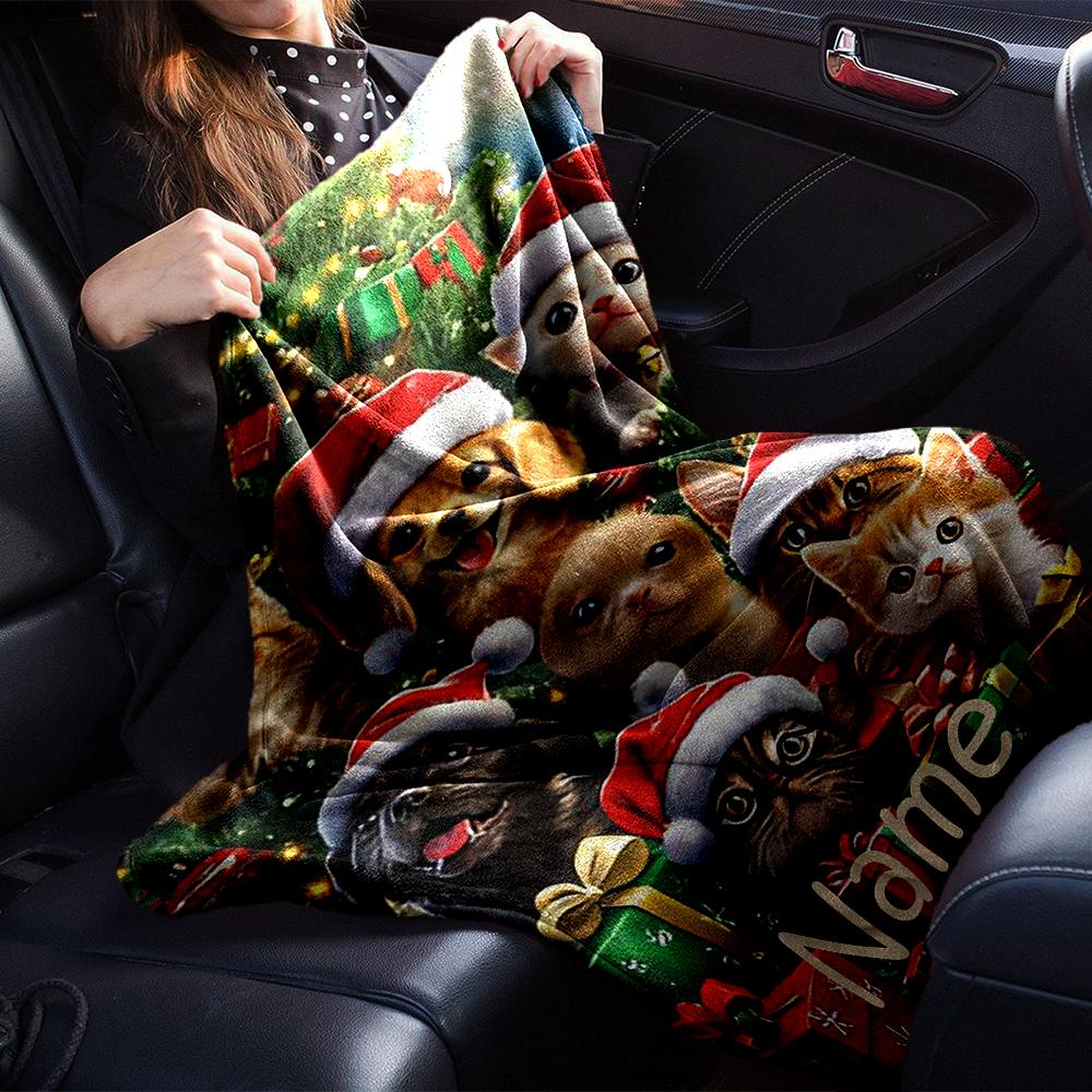 Custom Name Christmas Dog Theme Printed Blanket - Perfect for Couch, Bed, Travel & Outdoor Use | Machine Washable, Cozy & Durable.