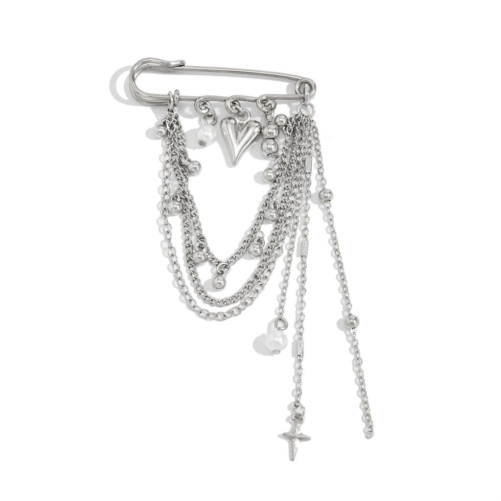 DIY Designer 8-Pointed Star Rhinestone Heart Brooch, Fashion CCB Bead Lapel Pin & Pant Chain
