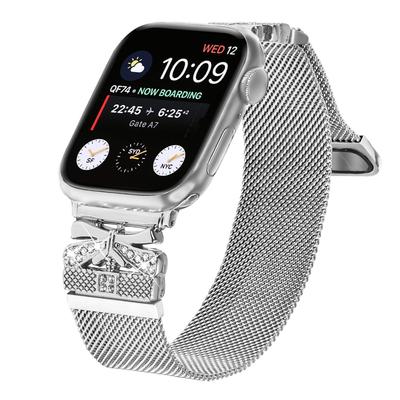 Watch Strap for Apple Watch Series 10 Ultra 9 8 7 SE 6 5 4 3 2 1 46mm 49mm 45mm 44mm 42mm Butterfly Decor Milanese Metal Band,Silver