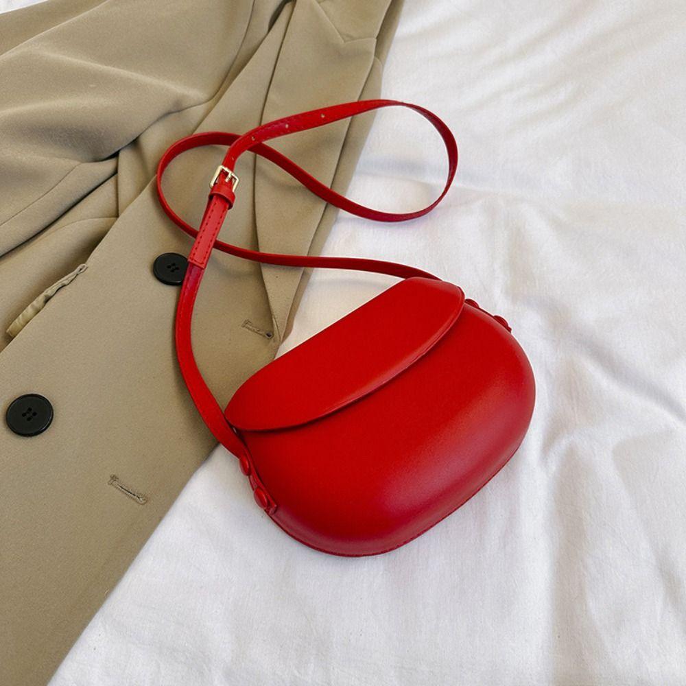 

Korean Style Flap Crossbody Bags PU Leather Versatile Saddle Bag Retro Shell Bag Outdoor красный