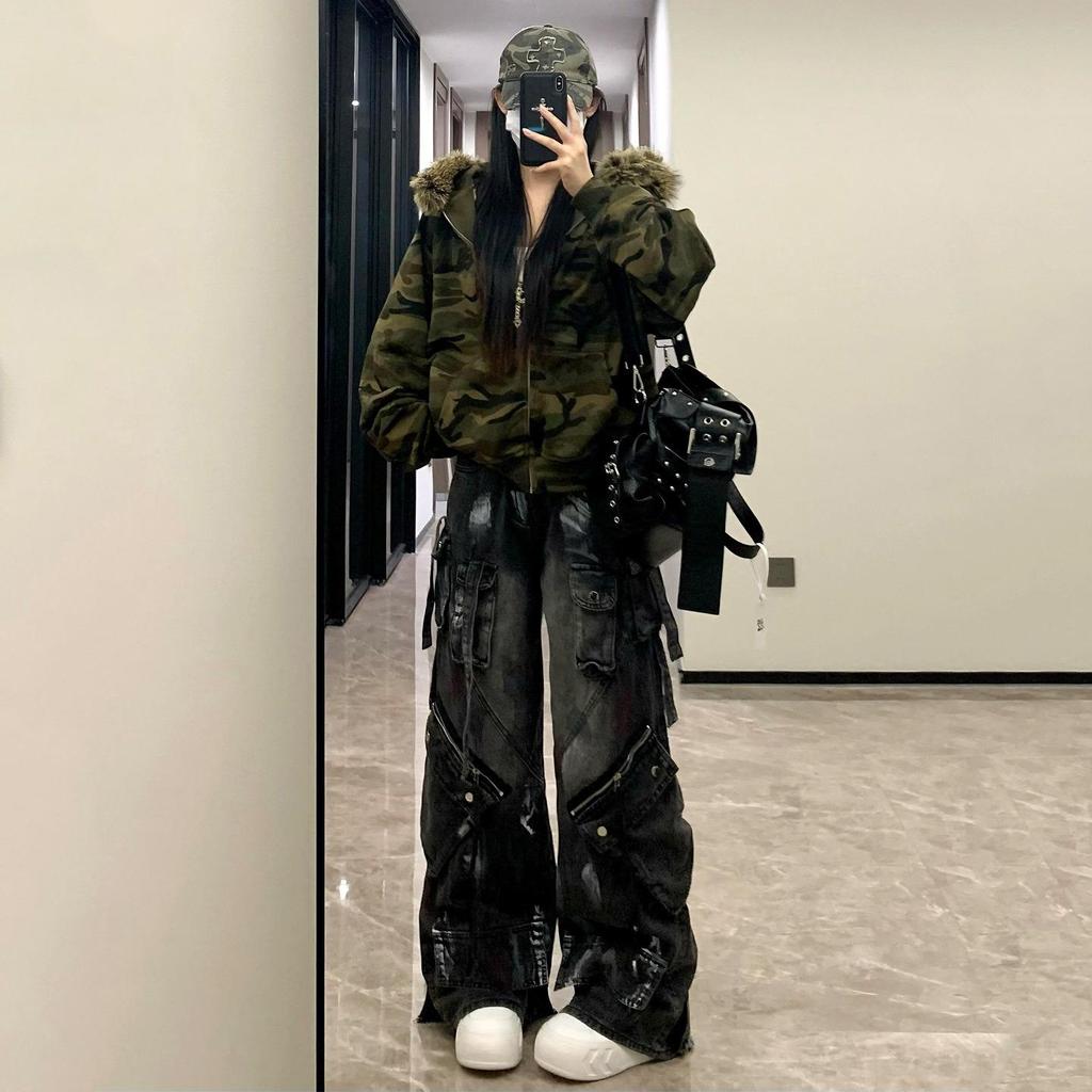 Damen Herbst Camouflage Kapuzenpullover Jacke - Lockerer Schnitt, Vielseitig, Mit Samt gefüttert, Verdickt