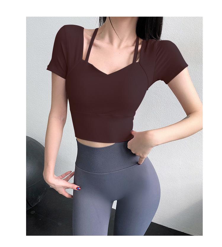 

Стильная футболка-кроп-топ для тренировок 2025 с нагрудными вкладышами - Короткий рукав, Сексуальный, Повседневный, Идеально для бега и йоги Extra Large