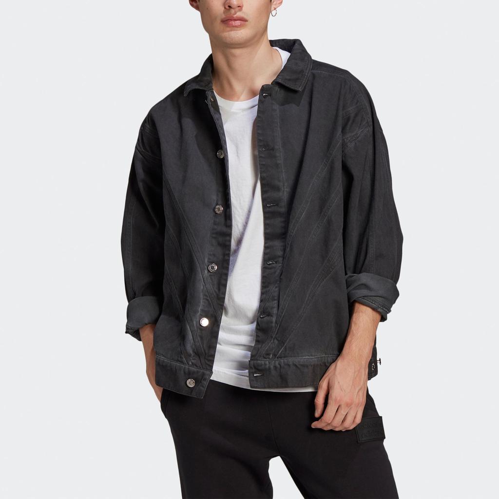 adidas Originals Fshn Denim Regular Fit Lapel Casual Sports Jacket Men Black GN3292