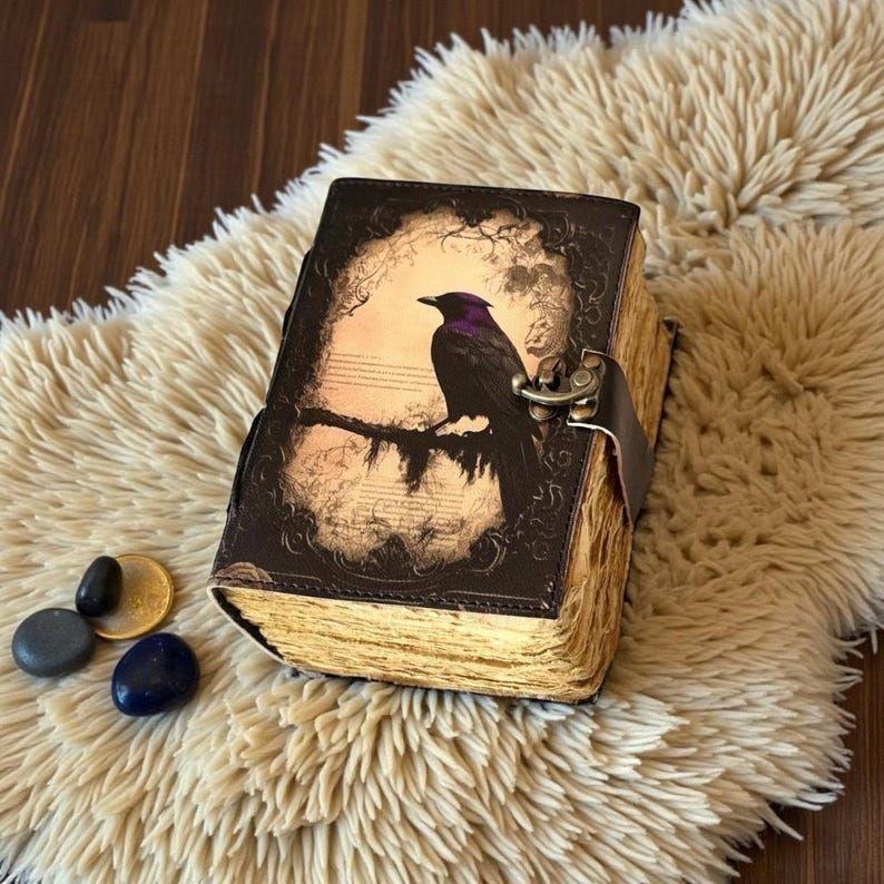 Raven Leather Journal: Gothic Wiccan Grimoire, Book of Shadows 7 x 5 inch / 100 Page