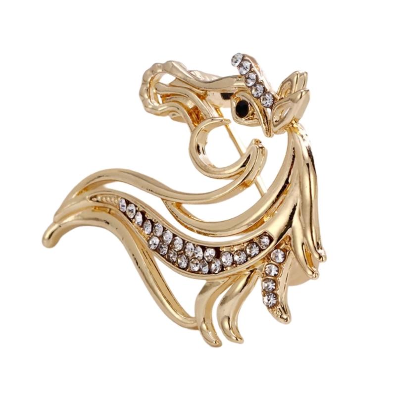 Stylish Equestrian Rhinestones Brooch Pin For Jackets Scarves Outfits Zinc Alloy Crafted Shining Decorative Jewelry Gift