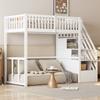 Letto a soppalco 90x200 con scala di sicurezza e contenitore, struttura del letto in legno massello di pino per bambini e adolescenti, bianco